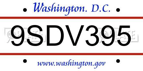 9SDV395 District Of Columbia License Plate