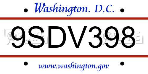 9SDV398 District Of Columbia License Plate