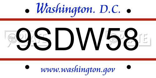 9SDW58 District Of Columbia License Plate