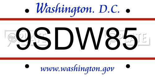 9SDW85 District Of Columbia License Plate