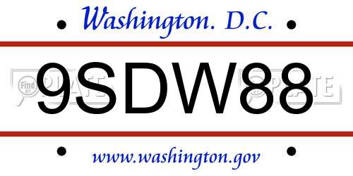 9SDW88 District Of Columbia License Plate