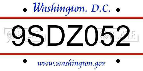 9SDZ052 District Of Columbia License Plate