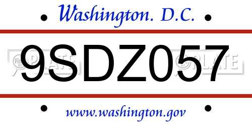 9SDZ057 District Of Columbia License Plate