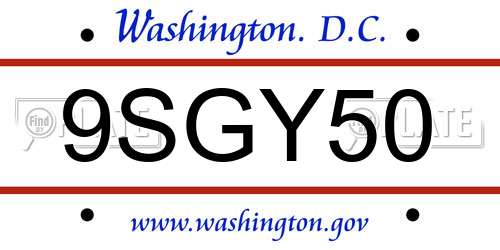 9SGY50 District Of Columbia License Plate