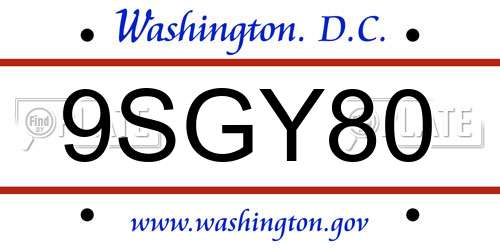 9SGY80 District Of Columbia License Plate