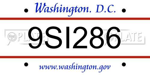 9SI286 District Of Columbia License Plate