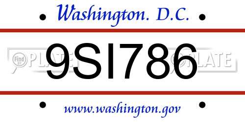 9SI786 District Of Columbia License Plate