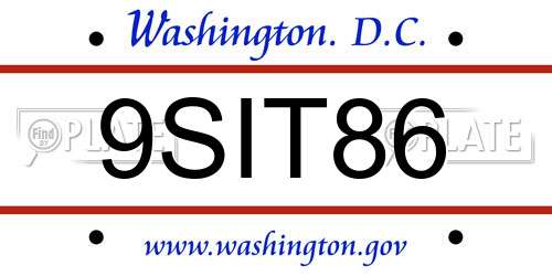 9SIT86 District Of Columbia License Plate