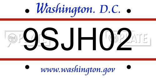 9SJH02 District Of Columbia License Plate