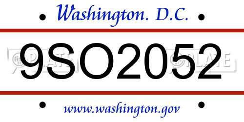 9SO2052 District Of Columbia License Plate