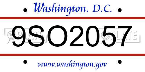 9SO2057 District Of Columbia License Plate