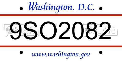 9SO2082 District Of Columbia License Plate