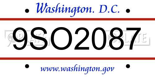 9SO2087 District Of Columbia License Plate
