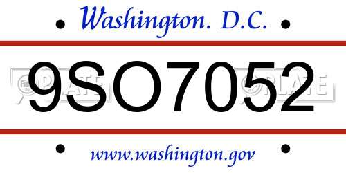9SO7052 District Of Columbia License Plate