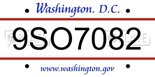 9SO7082 District Of Columbia License Plate