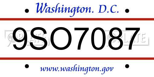 9SO7087 District Of Columbia License Plate