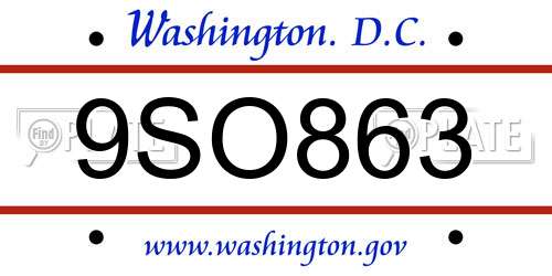 9SO863 District Of Columbia License Plate