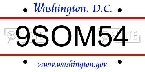 9SOM54 District Of Columbia License Plate