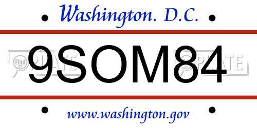 9SOM84 District Of Columbia License Plate