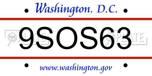 9SOS63 District Of Columbia License Plate