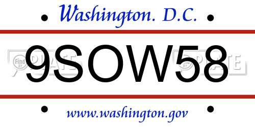 9SOW58 District Of Columbia License Plate
