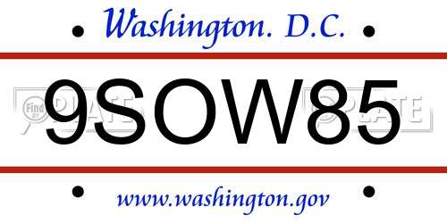 9SOW85 District Of Columbia License Plate