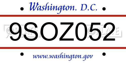 9SOZ052 District Of Columbia License Plate