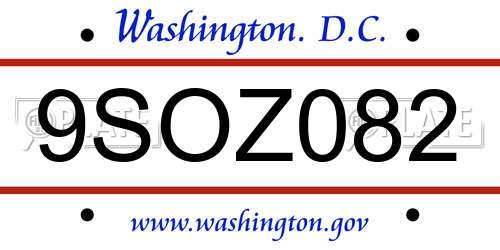 9SOZ082 District Of Columbia License Plate