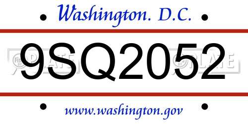 9SQ2052 District Of Columbia License Plate