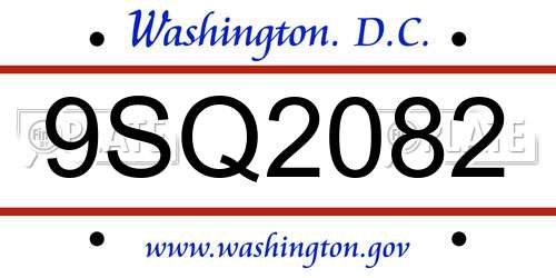 9SQ2082 District Of Columbia License Plate