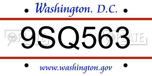 9SQ563 District Of Columbia License Plate
