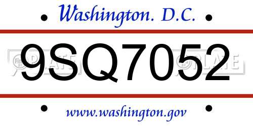 9SQ7052 District Of Columbia License Plate