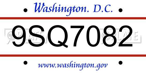 9SQ7082 District Of Columbia License Plate