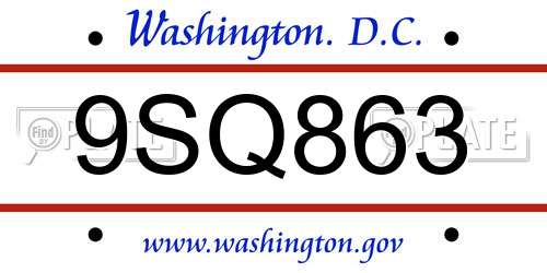 9SQ863 District Of Columbia License Plate