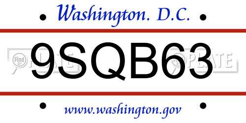 9SQB63 District Of Columbia License Plate