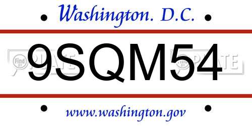 9SQM54 District Of Columbia License Plate