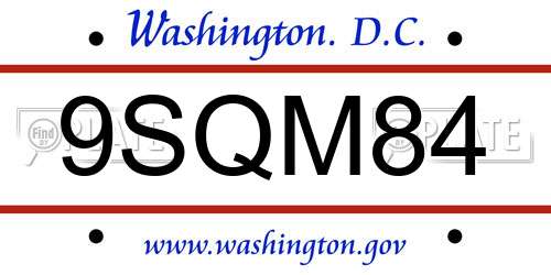 9SQM84 District Of Columbia License Plate