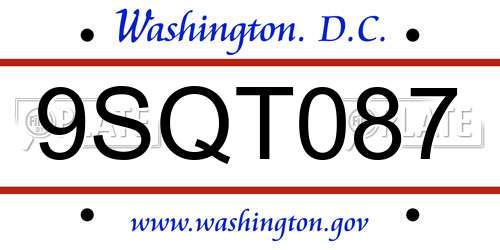 9SQT087 District Of Columbia License Plate