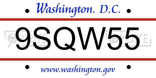 9SQW55 District Of Columbia License Plate