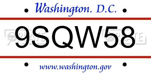 9SQW58 District Of Columbia License Plate