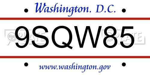 9SQW85 District Of Columbia License Plate