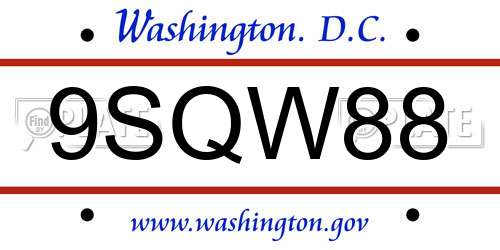 9SQW88 District Of Columbia License Plate