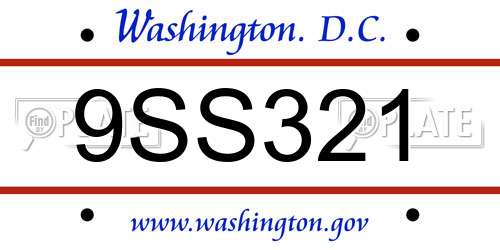 9SS321 District Of Columbia License Plate