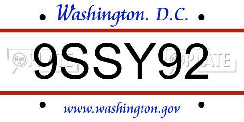 9SSY92 District Of Columbia License Plate
