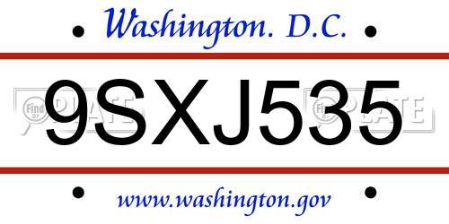 9SXJ535 District Of Columbia License Plate