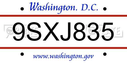 9SXJ835 District Of Columbia License Plate