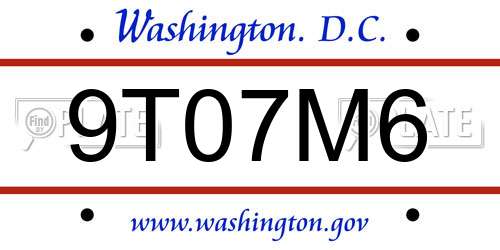 9T07M6 District Of Columbia License Plate