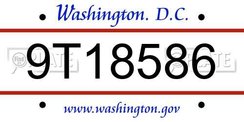 9T18586 District Of Columbia License Plate