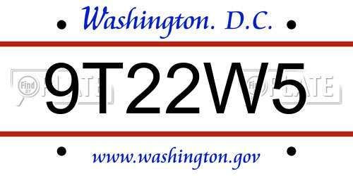 9T22W5 District Of Columbia License Plate