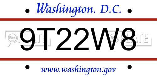 9T22W8 District Of Columbia License Plate